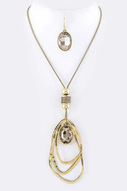 Crystal Drop & Hoops Necklace Set