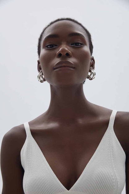 Triple Band Gold-Plated Hoop Earrings – Bold Hollow Caged Studs