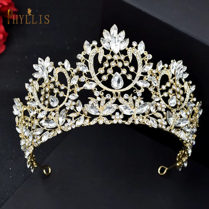 A158 New Golden Bride Crown Princess Headwear Birthday Rhinestone Headband Wedding Hair Jewelry Bridal Tiaras Vintage Headpieces