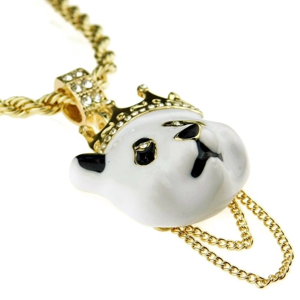 Crown Panda Rope Chain White Bear Pendant Gold Plated Hip Hop Necklace 24" Inch