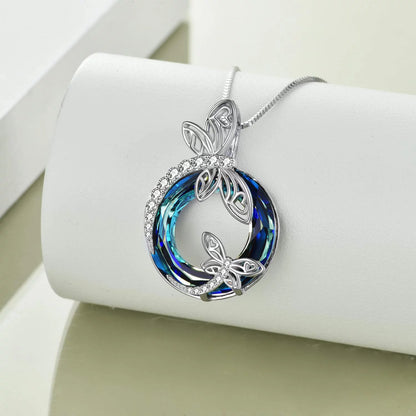 Sterling Silver Dragonfly Necklace Blue Crystal Birthday Anniversary Mothers Day Christmas Gifts for Women