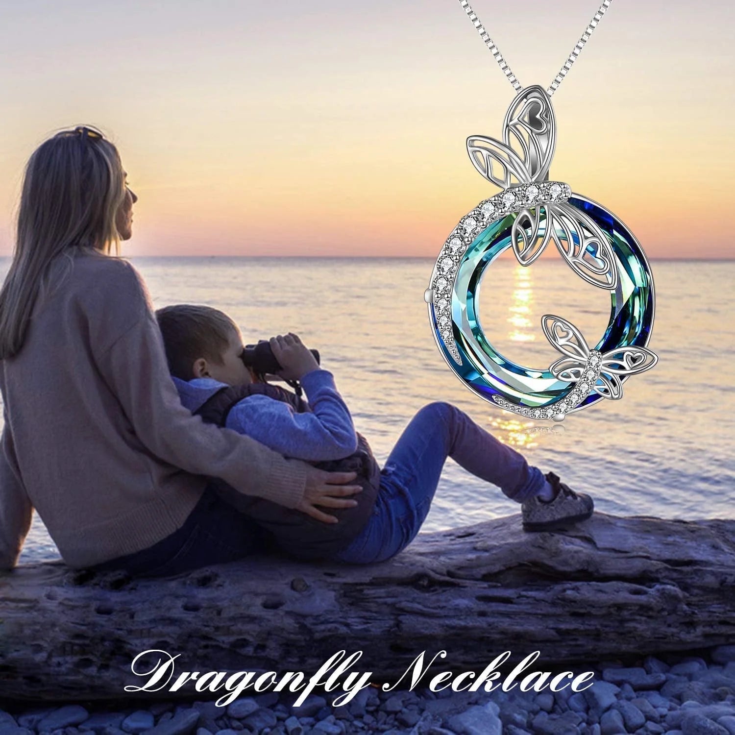 Sterling Silver Dragonfly Necklace Blue Crystal Birthday Anniversary Mothers Day Christmas Gifts for Women