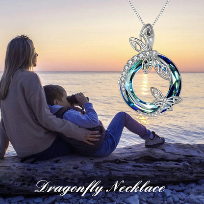 Sterling Silver Dragonfly Necklace Blue Crystal Birthday Anniversary Mothers Day Christmas Gifts for Women