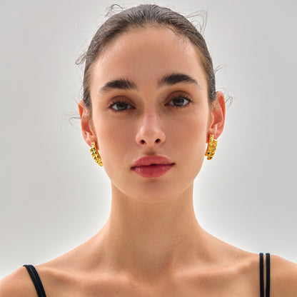 Trendy Women Daily Fashion Statement Electroforming Bold 999 Pure Silver Geometry Irregular Square Rivet Chunky Earrings(Pre-Sale)