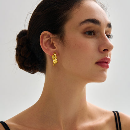 Trendy Women Daily Fashion Statement Electroforming Bold 999 Pure Silver Geometry Irregular Square Rivet Chunky Earrings(Pre-Sale)
