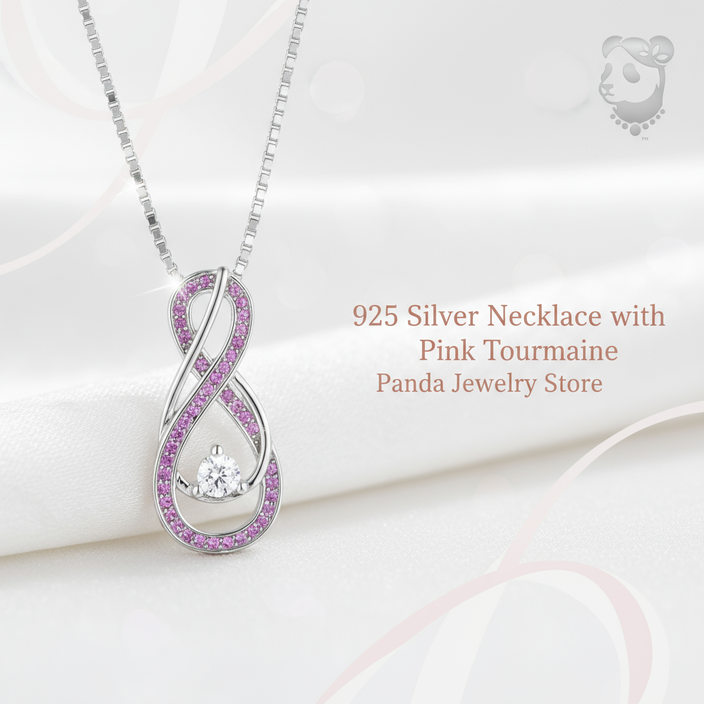 925 Silver Necklace with Pink Tourmaline Banner