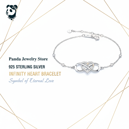 925 Sterling Silver Infinity Heart Bracelet Banner