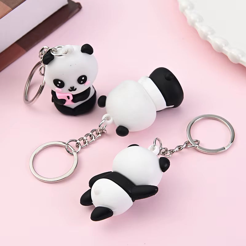 Cute Cartoon Couple Panda Keychain Pendant Car Bag Key Chains for Women Jewelry Gift