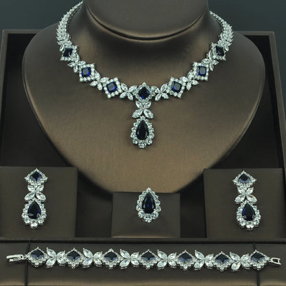 Brilliant Cubic Zirconia Wedding Jewelry Sets for Women Bridal 4 Pcs Earring Necklace Set Promotion Factory Price N-318
