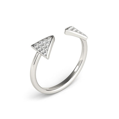 Silver ring with diamond accents on a white background