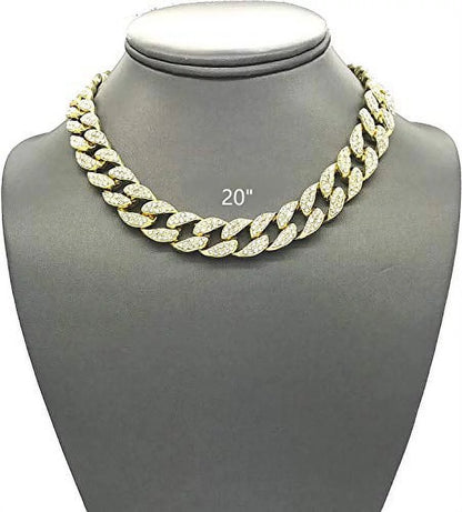 Blinged Out Cuban Necklace W/ Matching Bracelet and Fire Iced Out Timepiece - Boujee 3Pc Set - 2023 CNBW (ST10226 Gld/Gld)