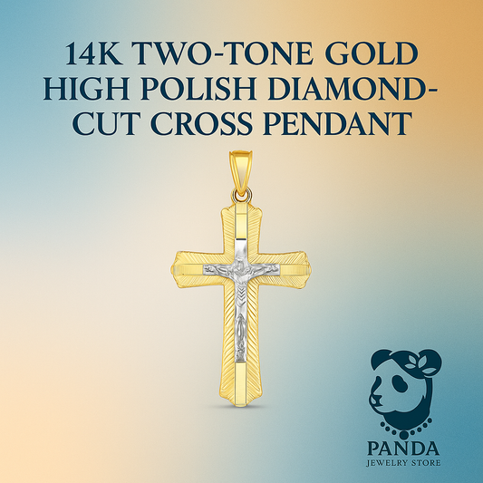 ✨14k Two Tone Gold High Polish Diamond Cut Cross Pendant