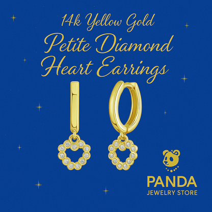 💙14K Yellow Gold Petite Diamond Heart Earrings
