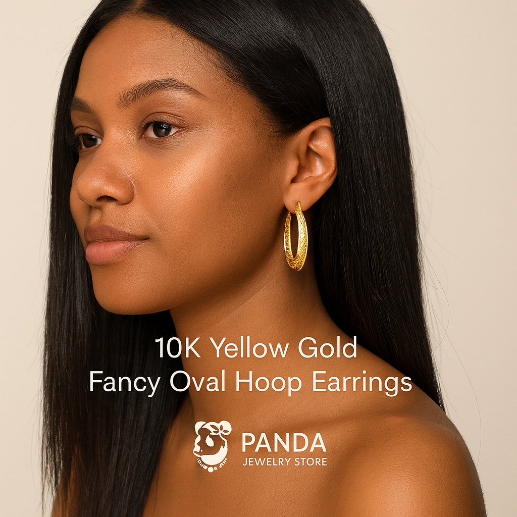 🌟10k Yellow Gold Fancy Oval Hoop Earrings