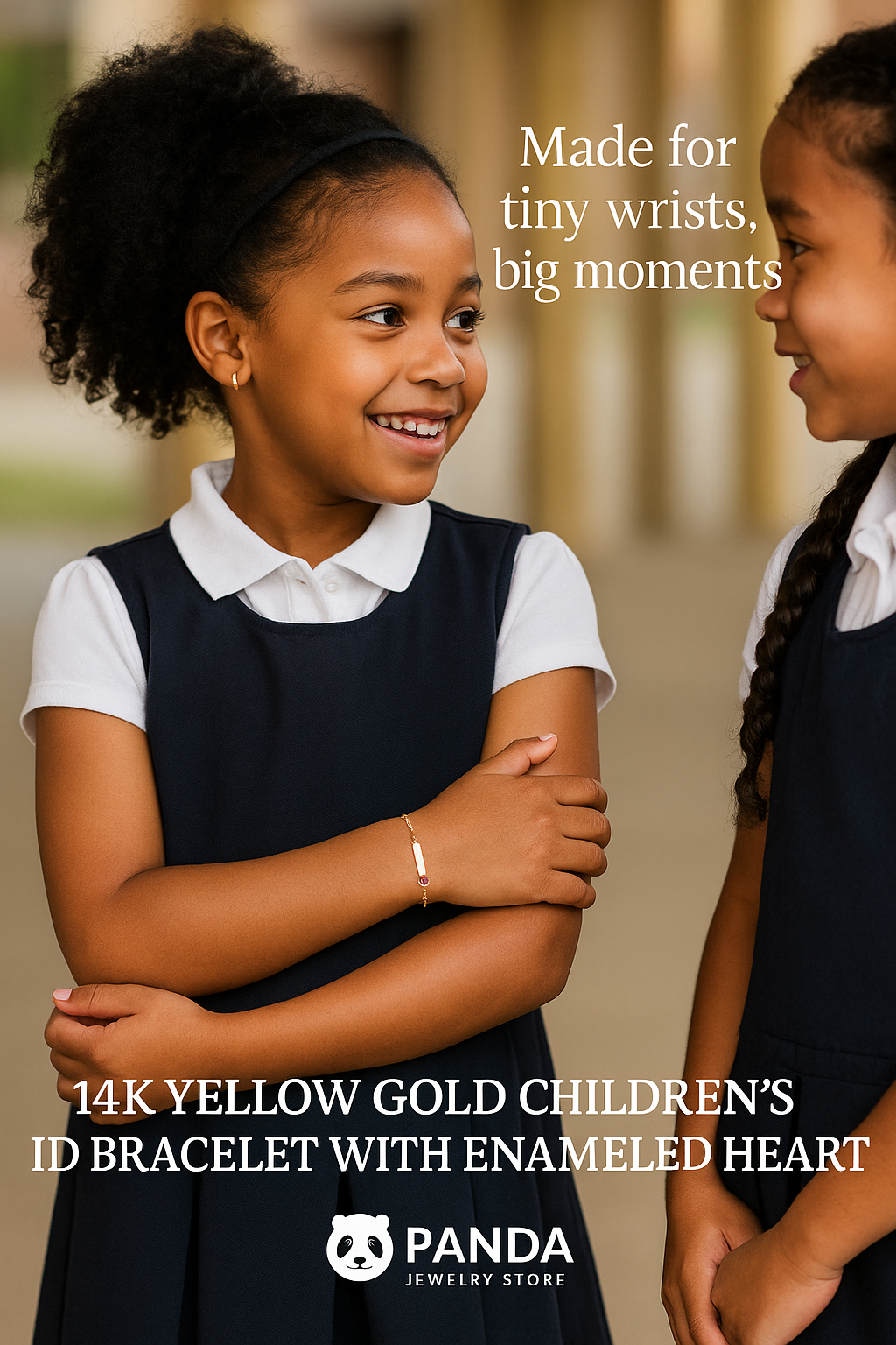 🩷14k Yellow Gold 5 1/2 inch Childrens ID Bracelet with Enameled Heart (1.00 mm)