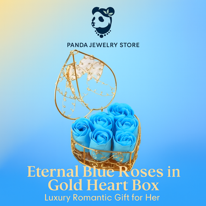 🌹Eternal Blue Roses in Gold Heart Box – Luxury Romantic Gift for Her