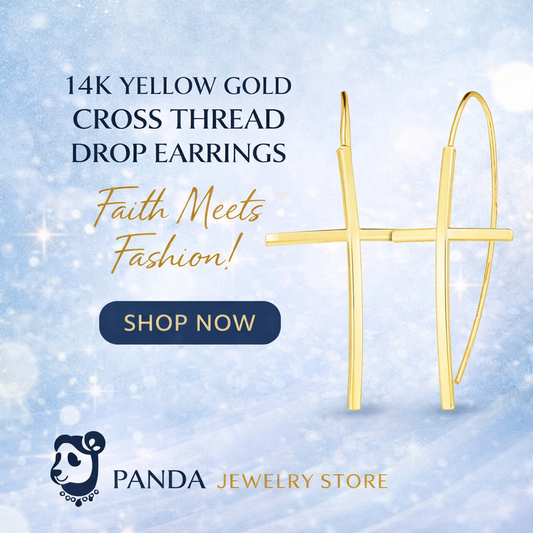 🌟14K Yellow Gold Cross Thread Drop Earrings