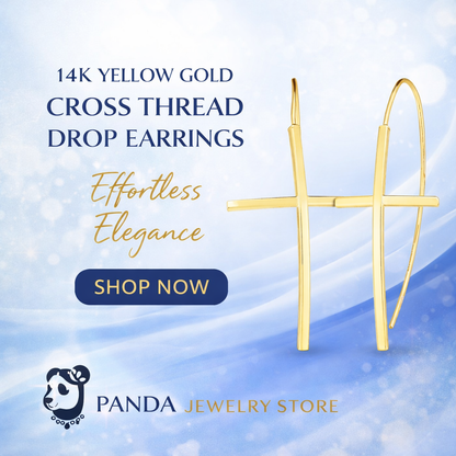 🌟14K Yellow Gold Cross Thread Drop Earrings