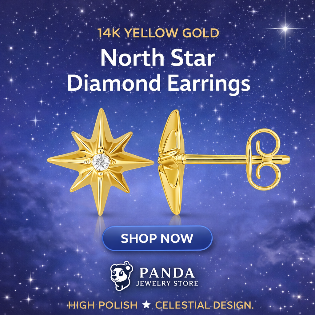 ✨14K Yellow Gold High Polish North Star Diamond Earrings