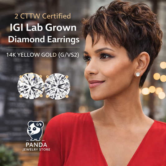 ❄️2 cttw Certified IGI Lab Grown Round Diamond Earrings 14k Yellow Gold (G/VS2)