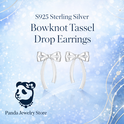 💙Women Minimalist French Style Elegant Bowknot Tassel Design S925 Sterling Silver Drop Earrings