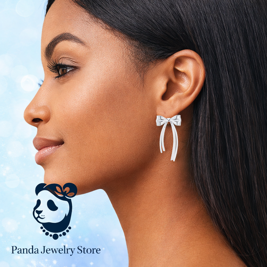 💙Women Minimalist French Style Elegant Bowknot Tassel Design S925 Sterling Silver Drop Earrings