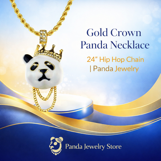 ❄️Gold Crown Panda Necklace 24" Hip Hop Chain | Panda Jewelry