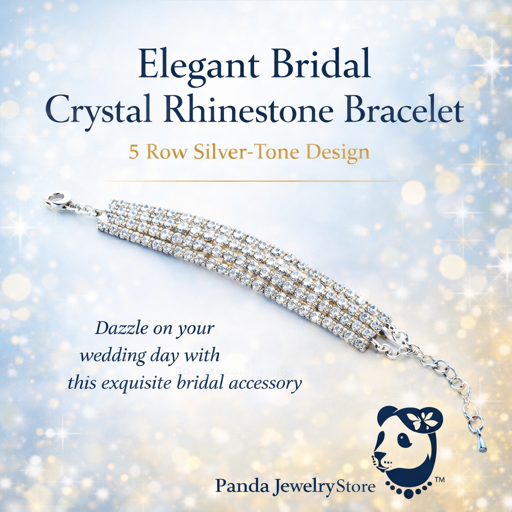 💎Elegant Bridal Crystal Rhinestone Bracelet – 5 Row Silver-Tone Design
