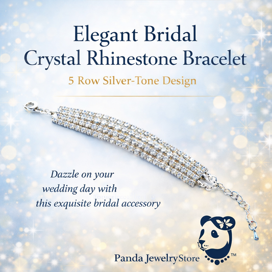 💎Elegant Bridal Crystal Rhinestone Bracelet – 5 Row Silver-Tone Design