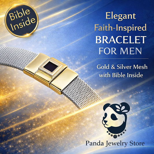 💚Elegant Faith-Inspired Bracelet for Men – Gold & Silver Mesh with Bible Inside