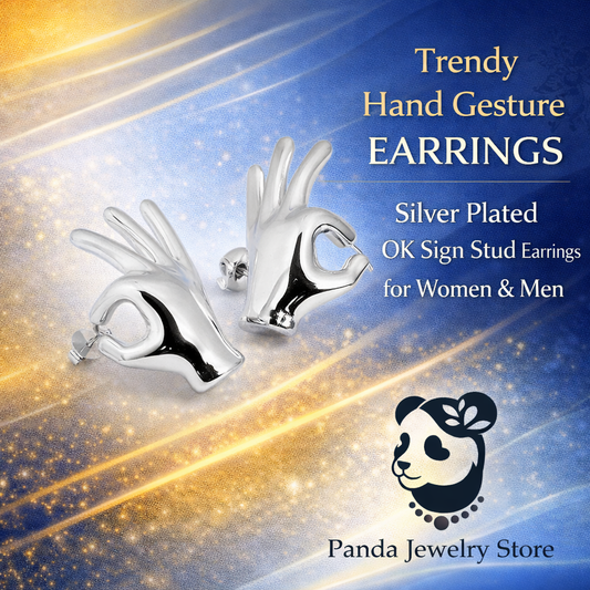 🍷Fine Jewelry Holiday Yellow Gold Plated OK Hand S999 Sterling Silver Electroforming Hollow Light Exaggerated Earrings