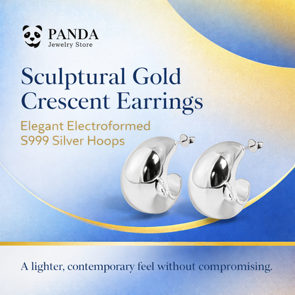 🌟Fine Jewelry Women Crescent Moon Classic Minimalist Chunky S999 Steling Silver Electroforming Gold Plated Statement Earrings