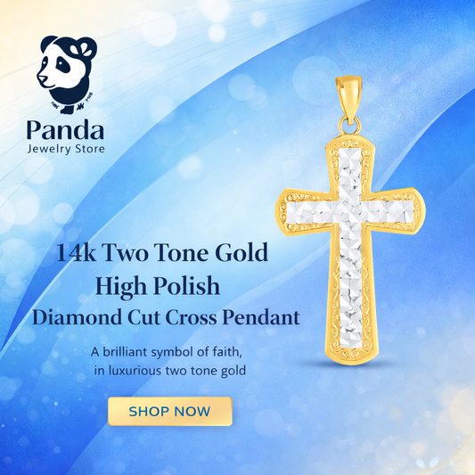 ✨14k Two Tone Gold High Polish Diamond Cut Cross Pendant