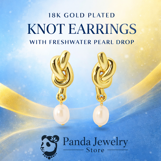 🌟18K Gold Plated Knot Earrings with Freshwater Pearl Drop