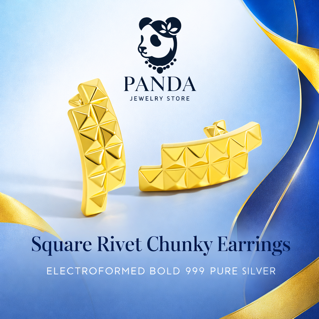 💎Trendy Women Daily Fashion Statement Electroforming Bold 999 Pure Silver Geometry Irregular Square Rivet Chunky Earrings