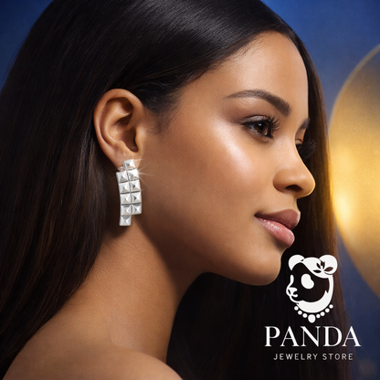 💎Trendy Women Daily Fashion Statement Electroforming Bold 999 Pure Silver Geometry Irregular Square Rivet Chunky Earrings