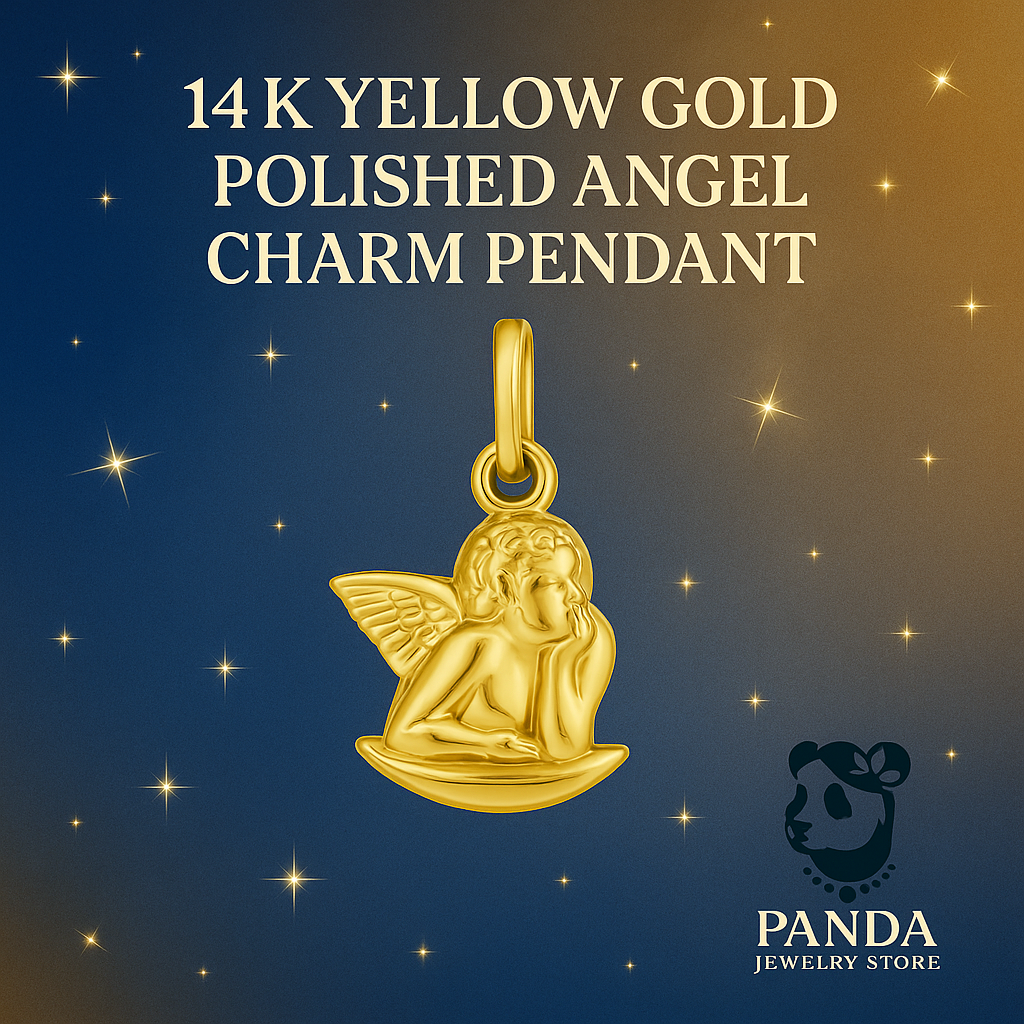 ✨14K Yellow Gold Polished Angel Charm Pendant