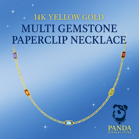 🍷14K Yellow Gold Multi Gemstone Paperclip Necklace (1.50 mm)