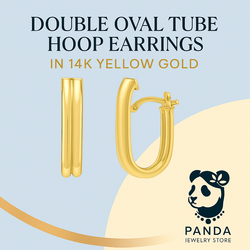 🍷Double Oval Tube Hoop Earrings in 14K Yellow Gold