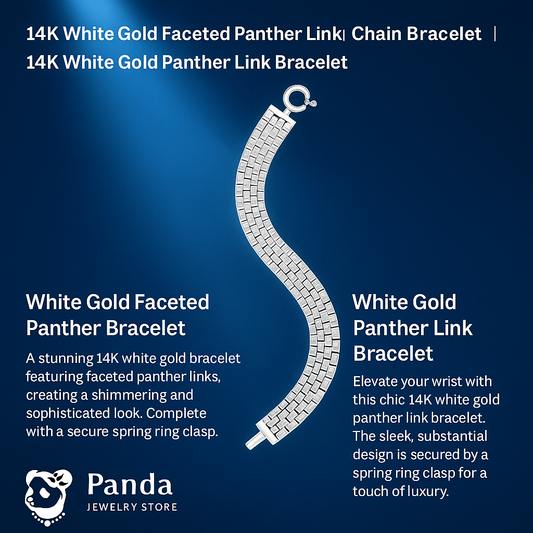 💎14k White Gold Faceted Panther Link Chain Bracelet