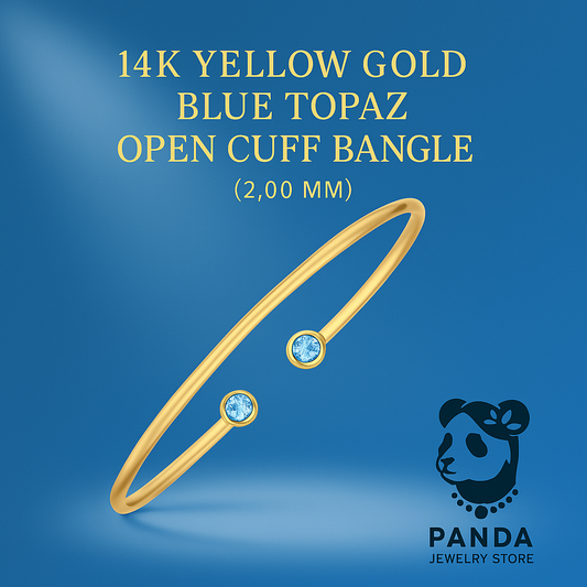 ❄️14K Yellow Gold Blue Topaz Open Cuff Bangle (2.00 mm)