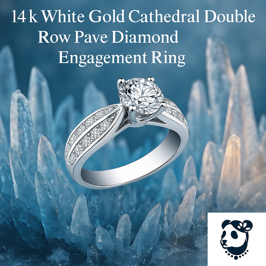 🍷14k White Gold Cathedral Double Row Pave Diamond Engagement Ring