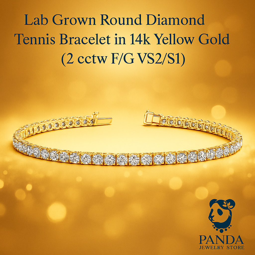 🍀Lab Grown Round Diamond Tennis Bracelet in 14k Yellow Gold (2 cctw F/G  VS2/SI1)