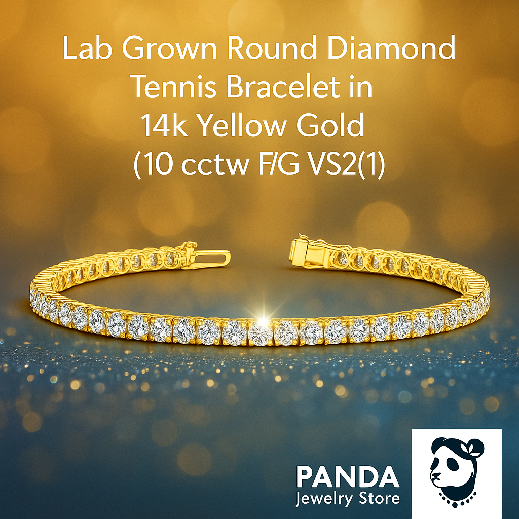💚Lab Grown Round Diamond Tennis Bracelet in 14k Yellow Gold(10 cctw F/G  VS2/SI1)