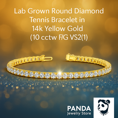 💚Lab Grown Round Diamond Tennis Bracelet in 14k Yellow Gold(10 cctw F/G  VS2/SI1)