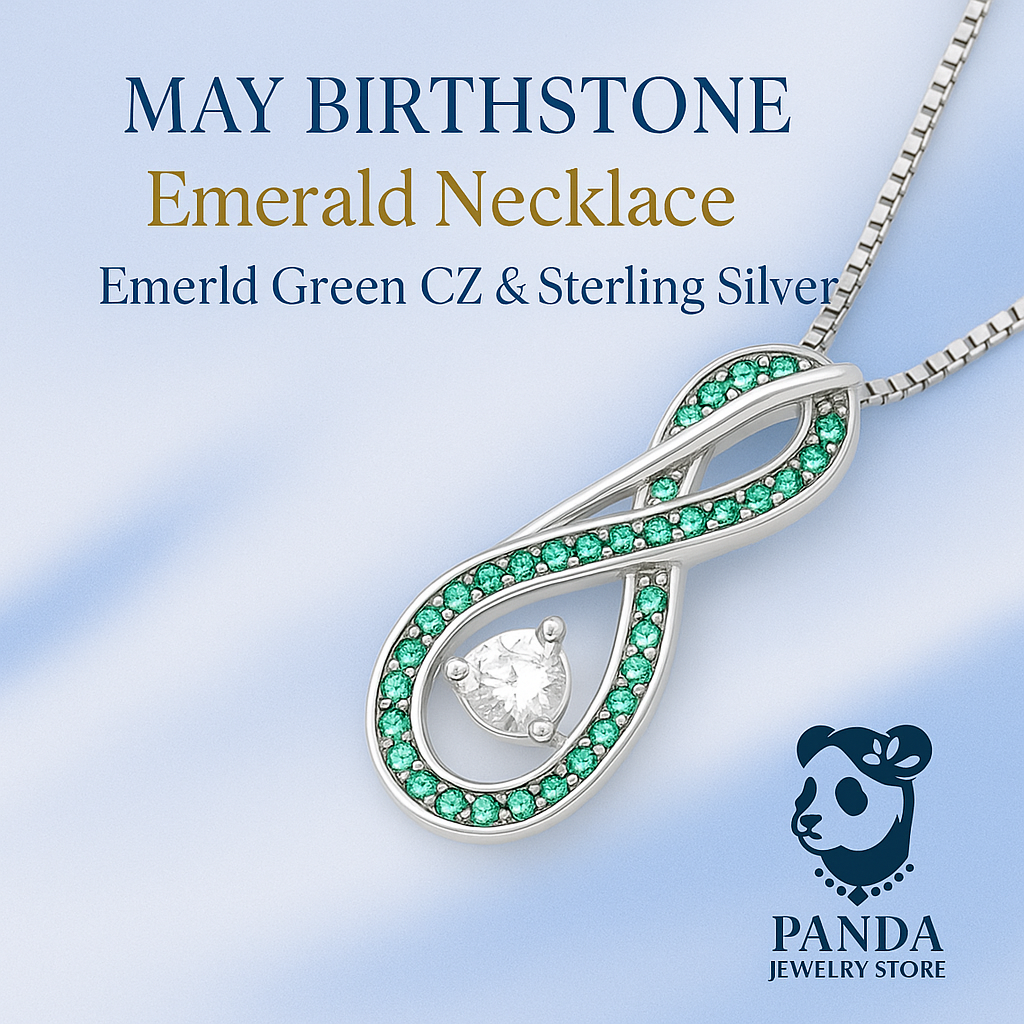 💚May Birthstone Infinity Necklace – Emerald Green CZ & Sterling Silver