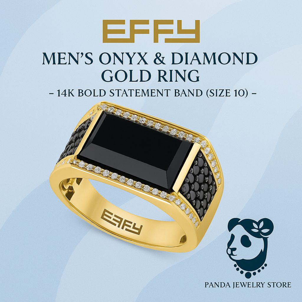 ✨EFFY® Men’s Onyx & Diamond Gold Ring – 14K Bold Statement Band (Size 10)