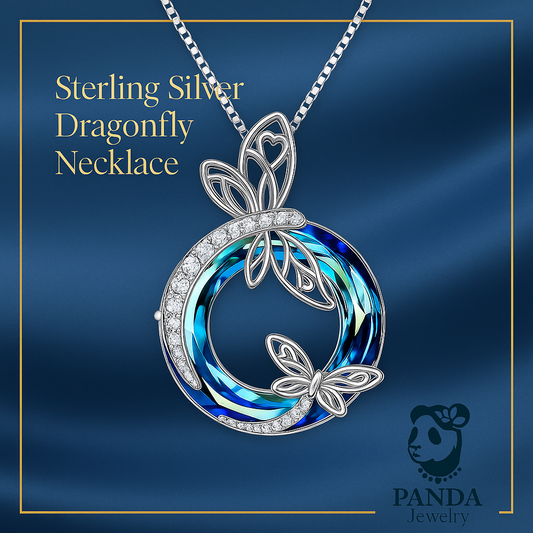 Sterling Silver Dragonfly Necklace Blue Crystal Birthday Anniversary Mothers Day Christmas Gifts for Women