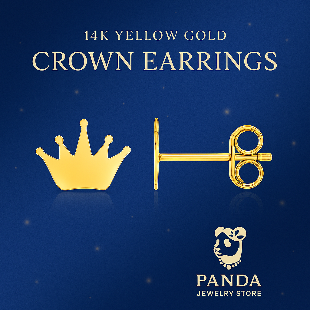 🍒14k Yellow Gold Post Earrings with Crowns