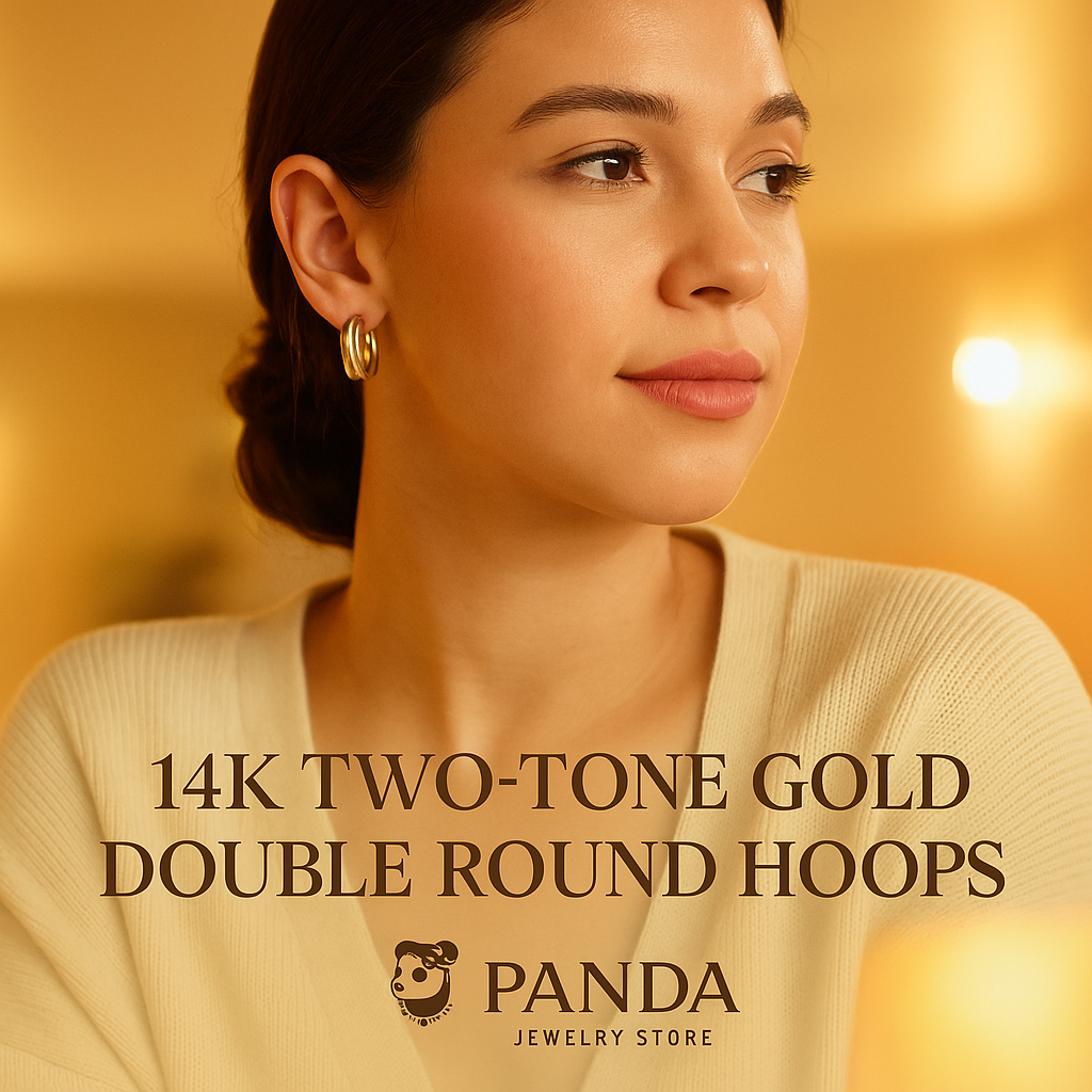 ✨14k Two Tone Gold Double Round Hoops